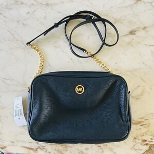 MICHAEL KORS Fulton Solid Navy Leather East West Crossbody Bag